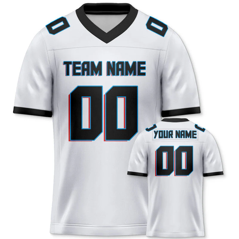 Custom White Black-Powder Blue Mesh Authentic Football Jersey