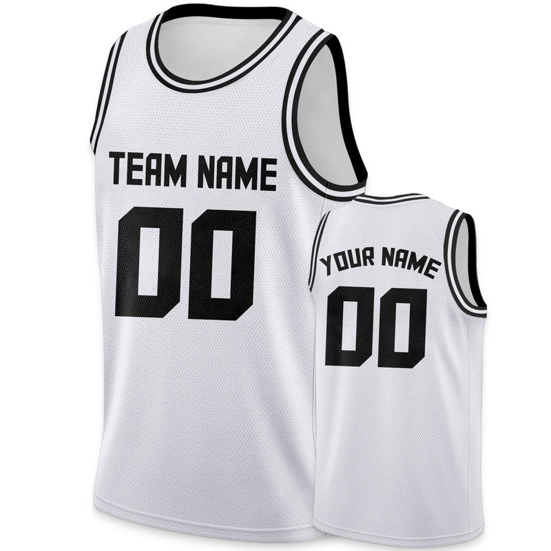 Custom White Black Round Neck Rib-Knit Basketball Jersey