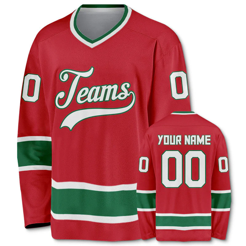 Custom Red White-Green Authentic Hockey Jersey