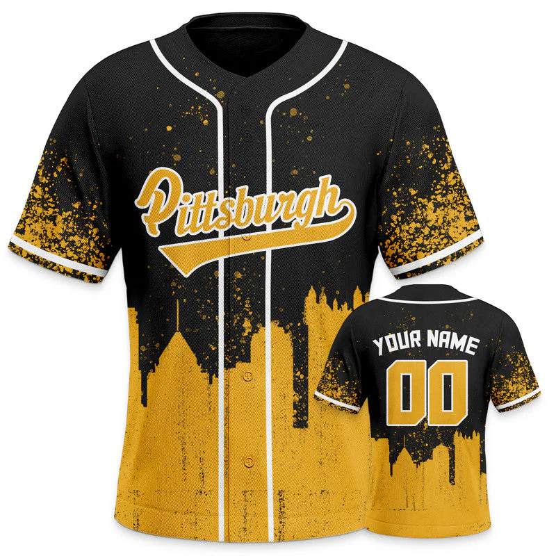 Custom 3D Graffiti Black Gold-White Authentic Baseball Silhouette Jersey