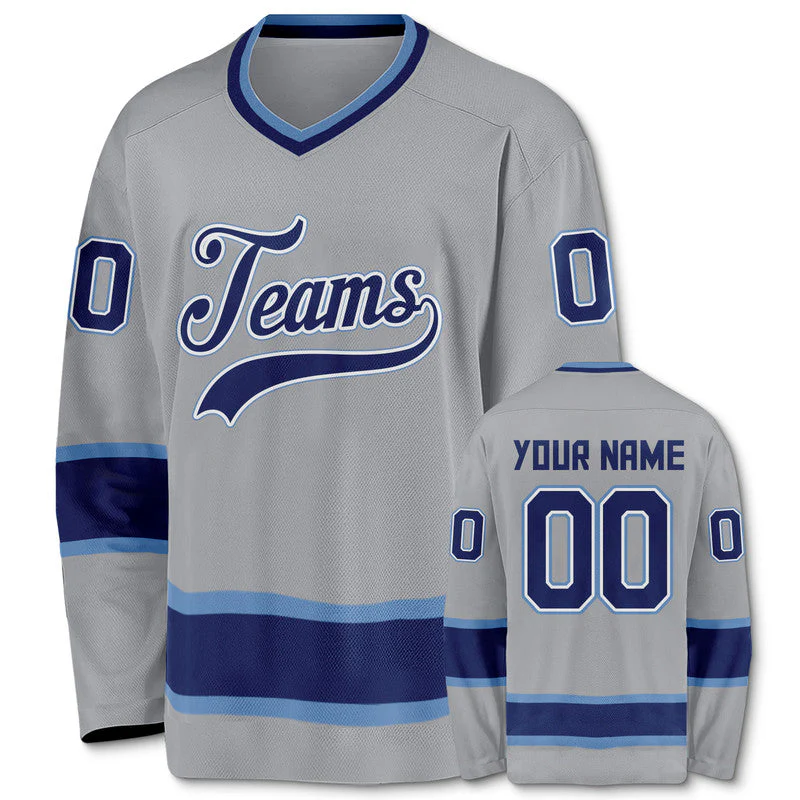Custom Gray Royal-Light Blue Authentic Hockey Jersey