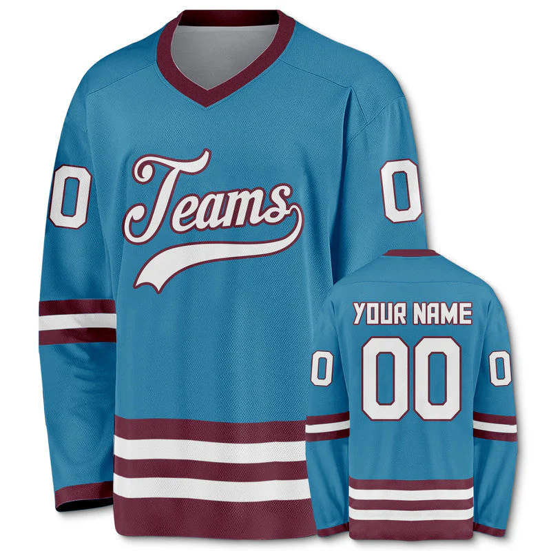 Custom Blue White-Burgundy Authentic Hockey Jersey