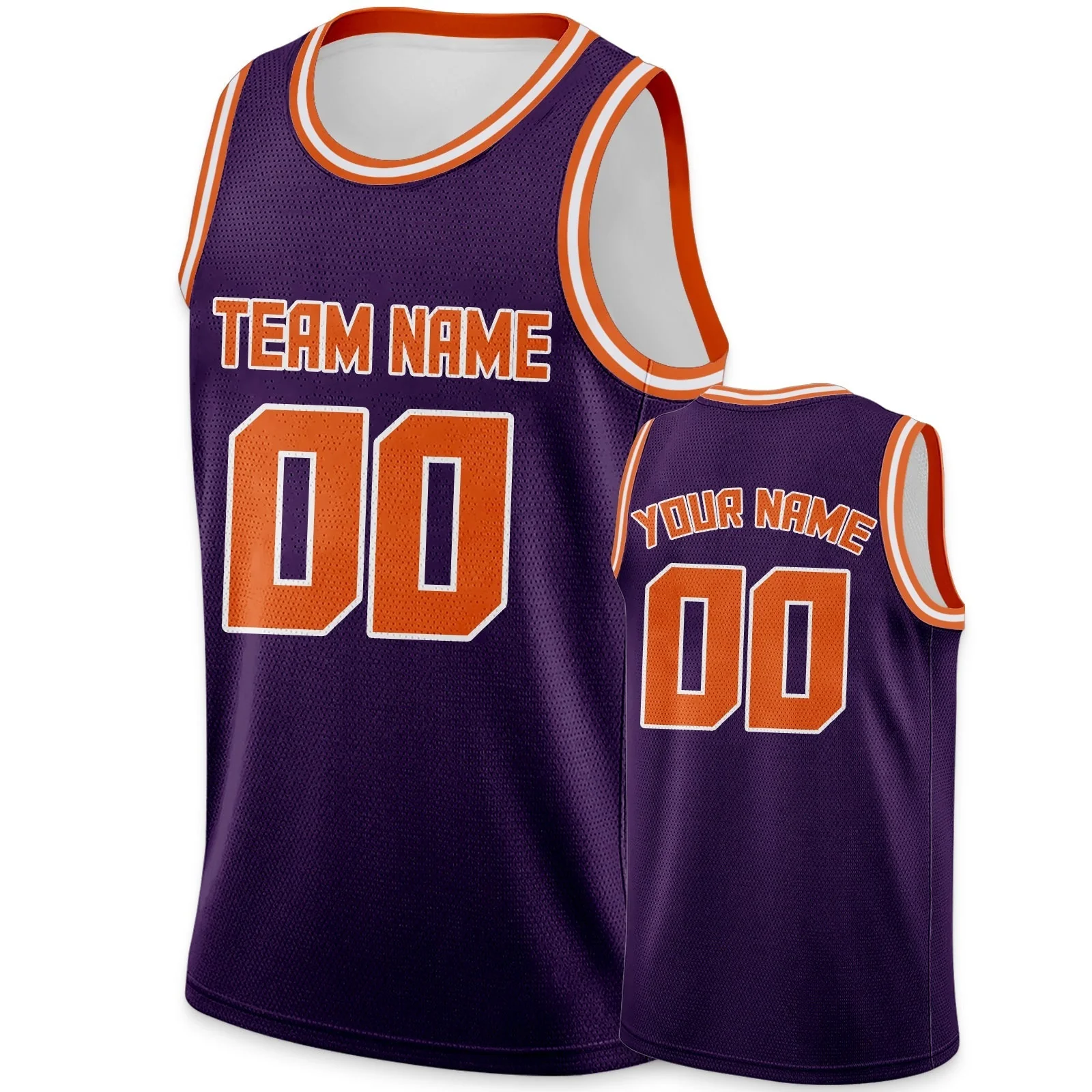 Custom Purple Orange-White Round Neck Rib-Knit Basketball Jersey