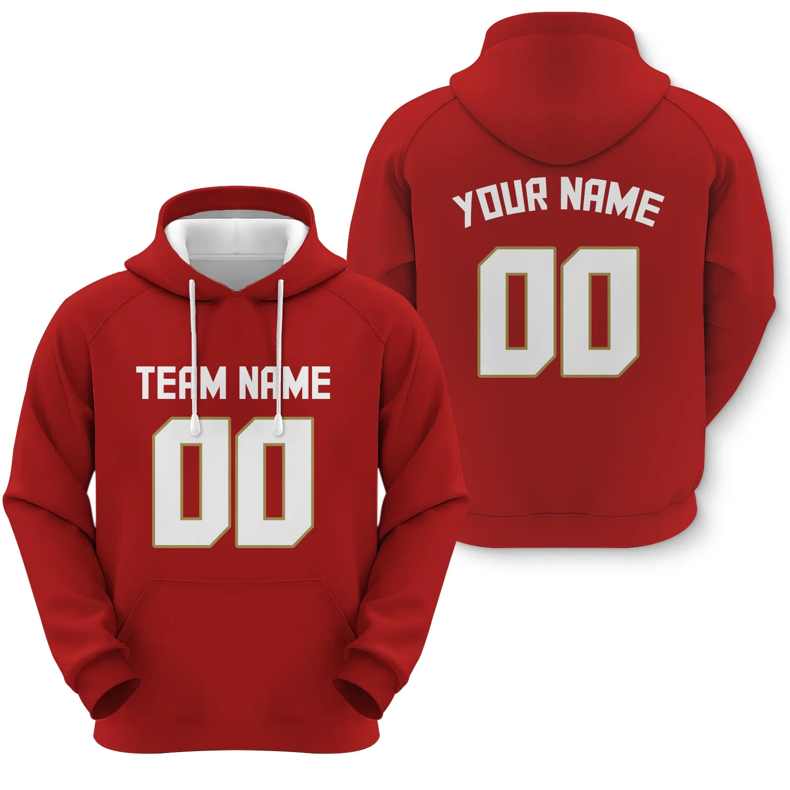 Custom Red White-Gold  Sports Pullover Sweatshirt  Football Hoodie2
