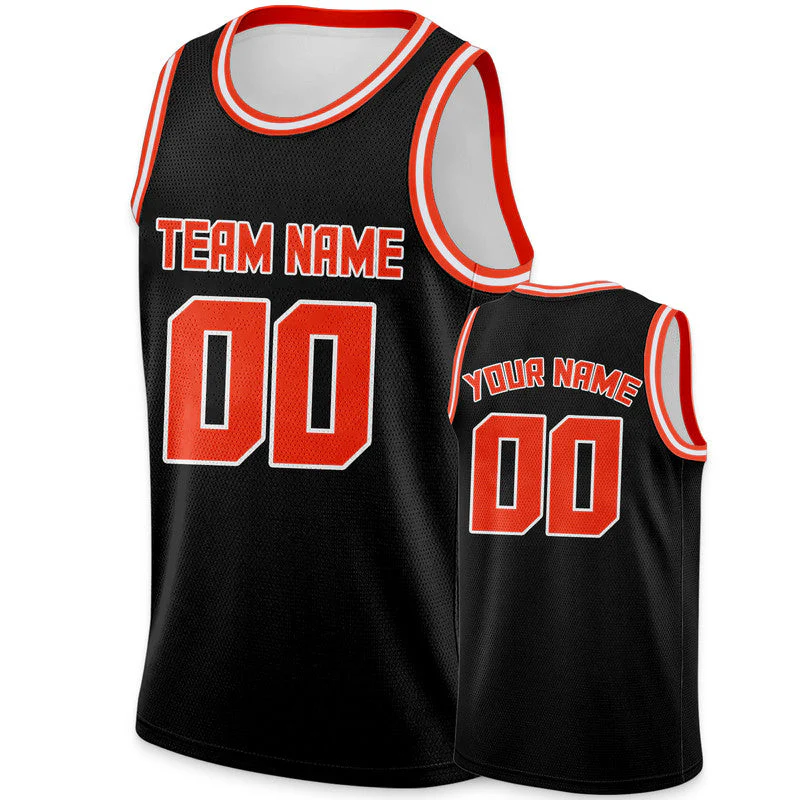 Custom Black Orange Round Neck Rib-Knit Basketball Jersey