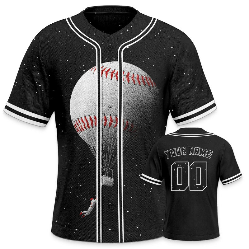 Custom Black White-Red 3D Pattern Design Space Authentic Baseball Jersey