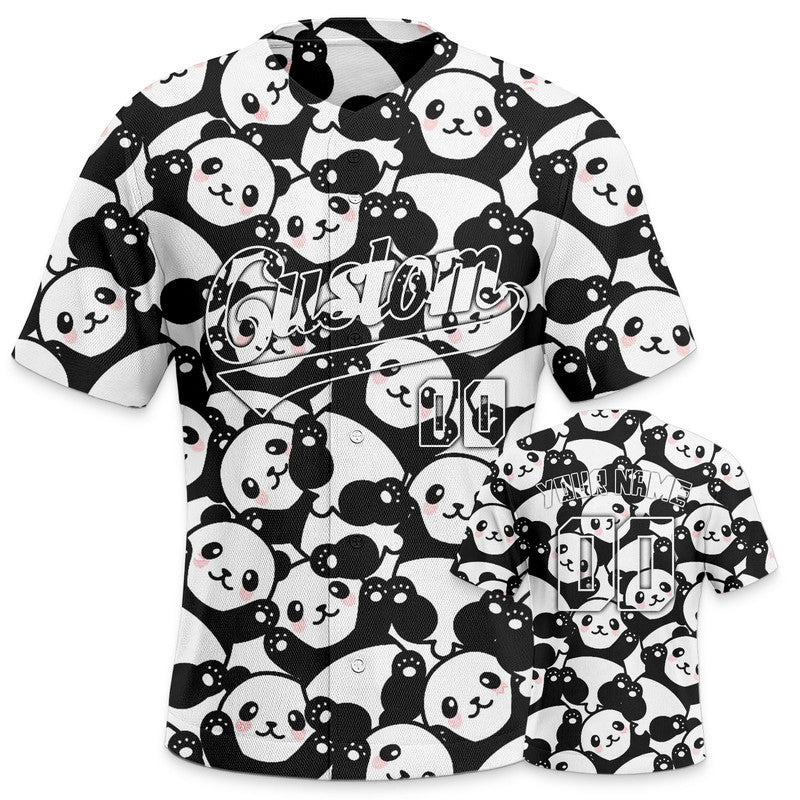 Custom Black White 3D Pattern Design Panda And Peacock Authentic Baseball Jersey