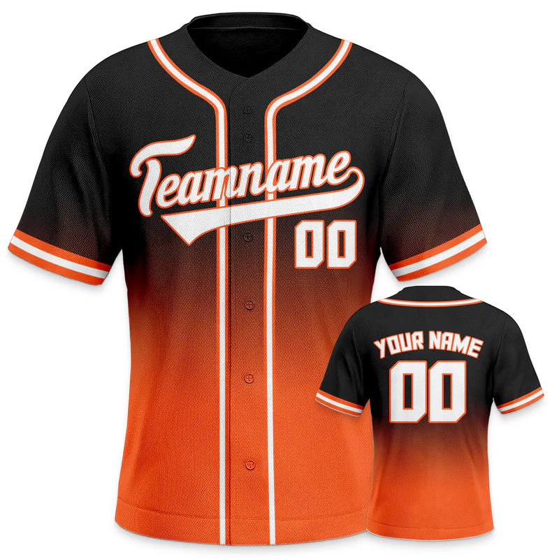 Custom Black Orange-White Authentic Fade Fashion Baseball Jersey