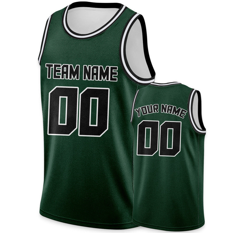 Custom Kelly Green Black Round Neck Rib-Knit Basketball Jersey